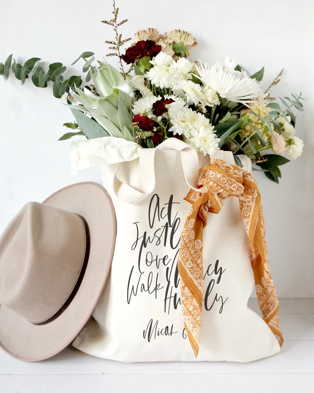 Act Justly Love Mercy Walk Humbly, Micah 6:8 Cotton Canvas Tote Bag by The Cotton & Canvas Co.