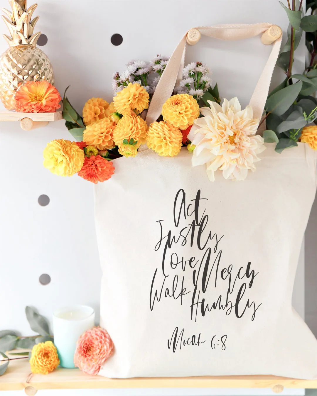 Act Justly Love Mercy Walk Humbly, Micah 6:8 Cotton Canvas Tote Bag by The Cotton & Canvas Co.