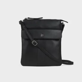 'AMBA' Black Soft Nappa Full Grain Real Leather Crossbody Bag