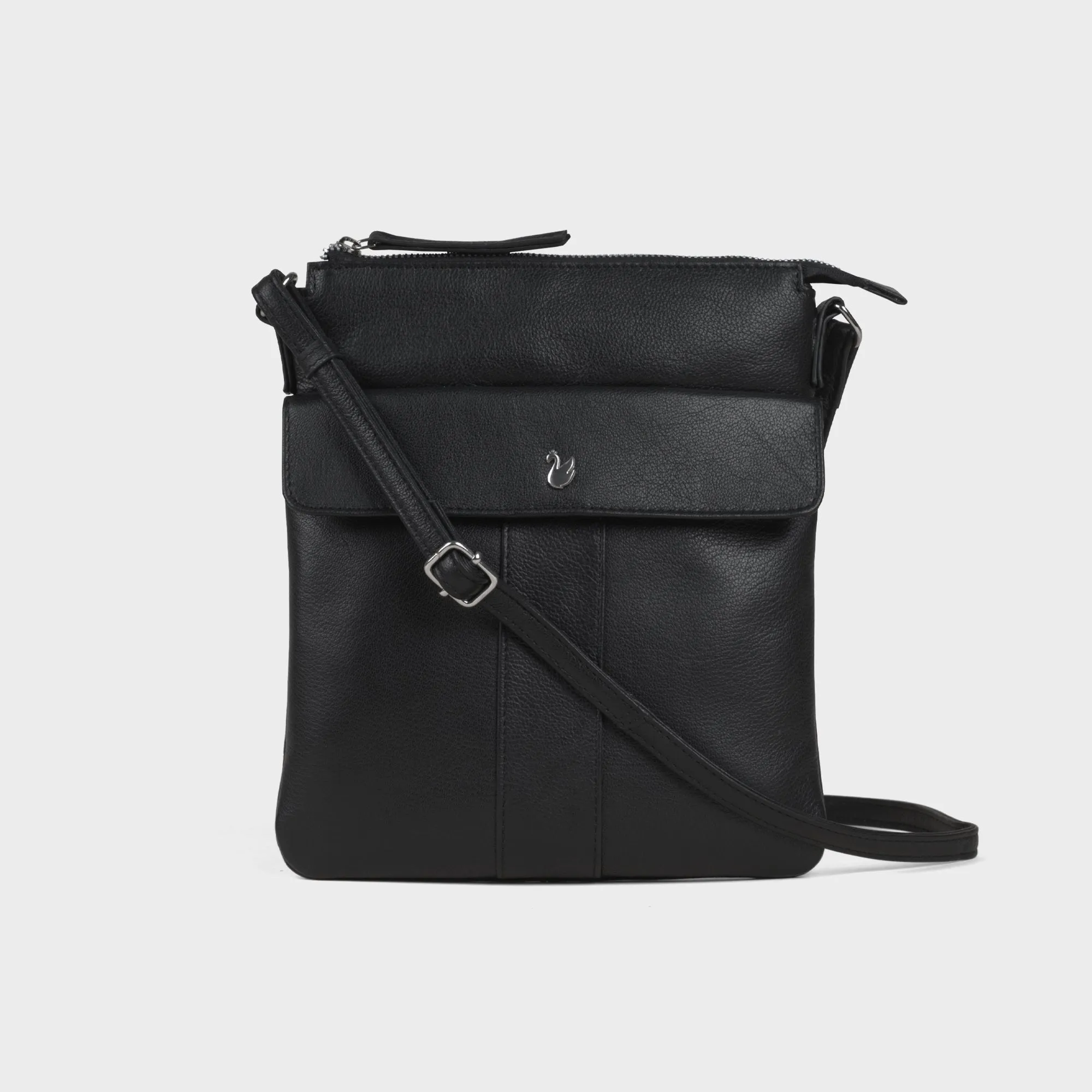 'AMBA' Black Soft Nappa Full Grain Real Leather Crossbody Bag