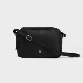 'AVON' Black Soft Nappa Full Grain Real Leather Crossbody Bag