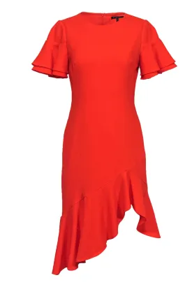 Black Halo - Orange Midi Dress w/ Ruffle Hem Sz 6