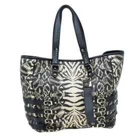 Black/Beige Printed Raffia Babeth Shopper Tote