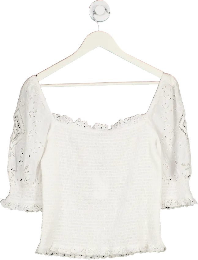 Brora White Off-Shoulder Smocked Top UK 12
