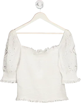 Brora White Off-Shoulder Smocked Top UK 12