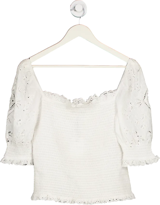Brora White Off-Shoulder Smocked Top UK 12