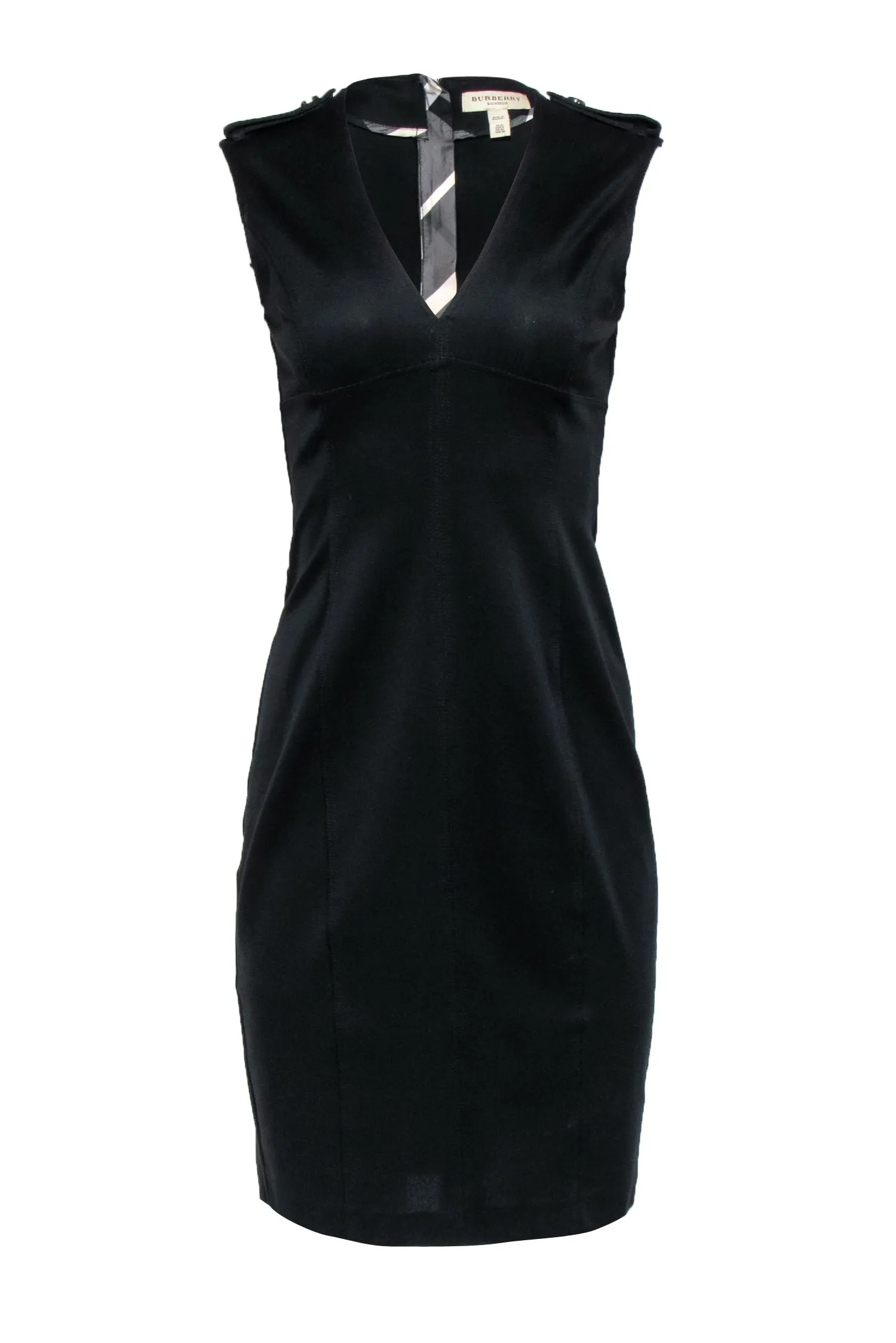 Burberry - Black Sleeveless Sheath Dress w/ Epaulette Shoulder Sz 8