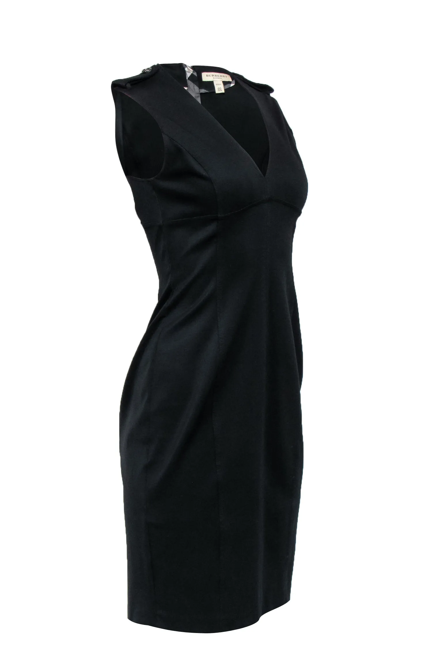 Burberry - Black Sleeveless Sheath Dress w/ Epaulette Shoulder Sz 8