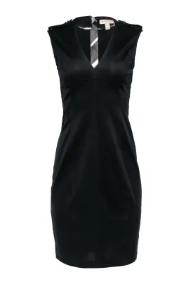 Burberry - Black Sleeveless Sheath Dress w/ Epaulette Shoulder Sz 8
