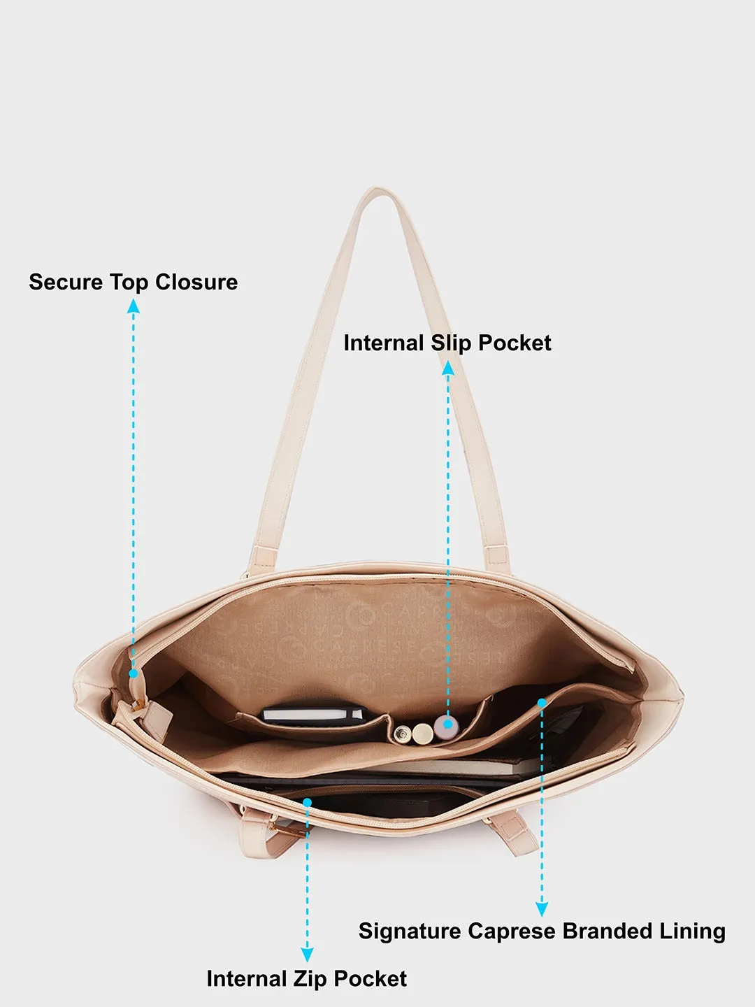 Caprese Roima Tote Large Self Design Women'S Office Handbag Beige