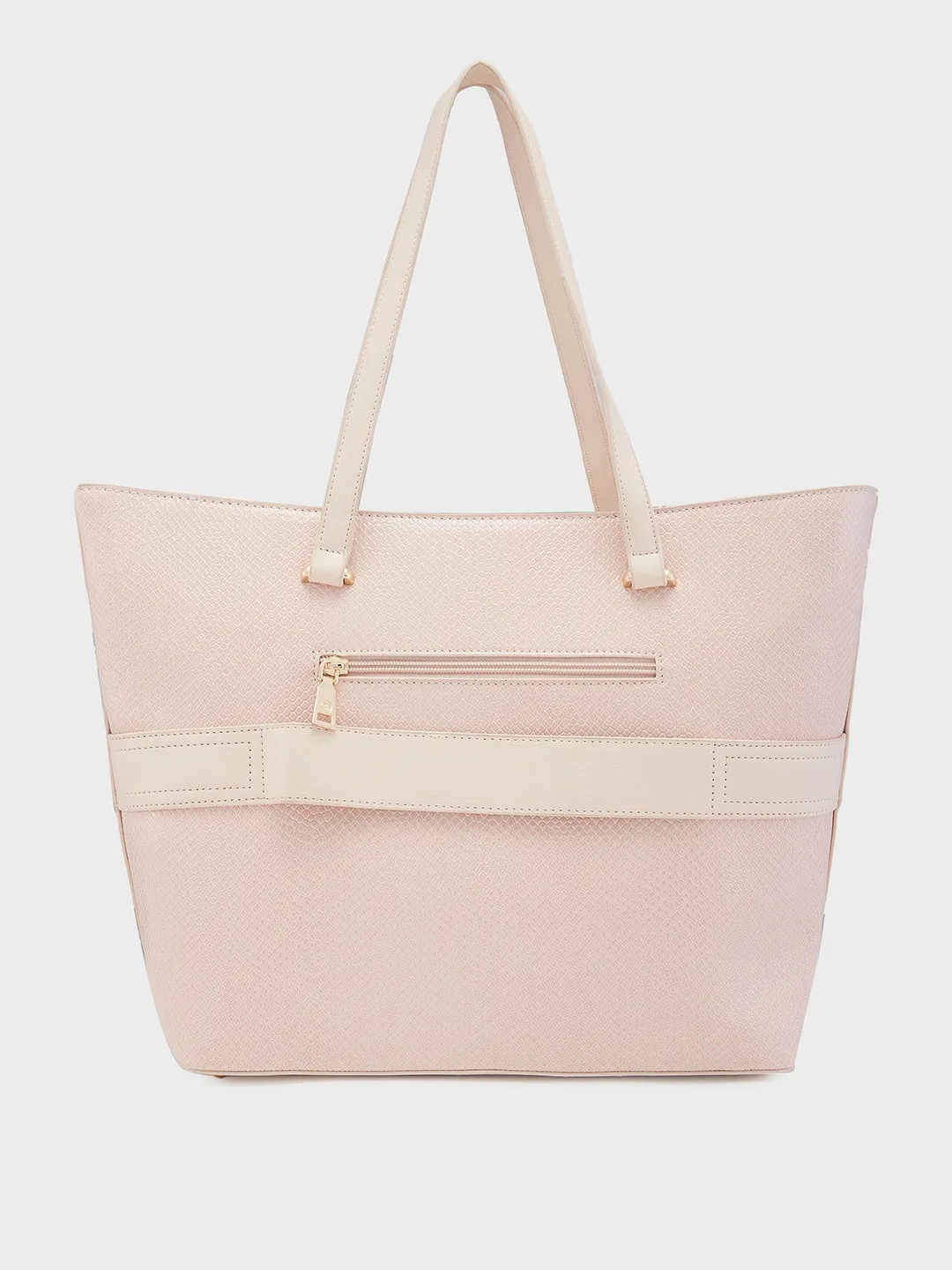 Caprese Roima Tote Large Self Design Women'S Office Handbag Beige