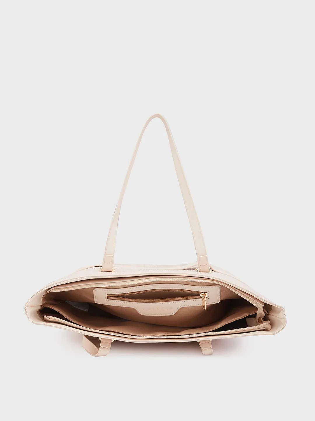 Caprese Roima Tote Large Self Design Women'S Office Handbag Beige