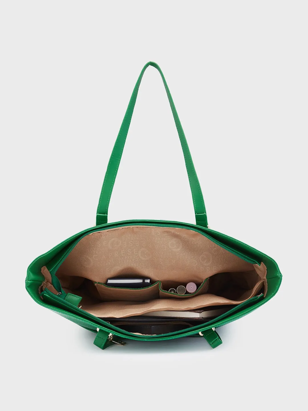 Caprese Roima Tote Large Self Design Women'S Office Handbag Green