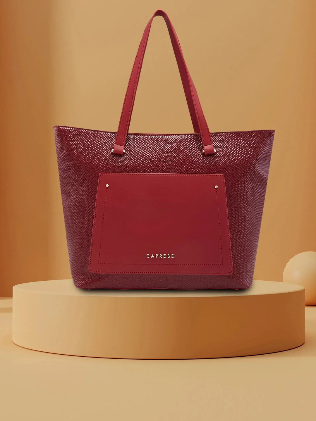 Caprese Roima Tote Large Self Design Women'S Office Handbag Red