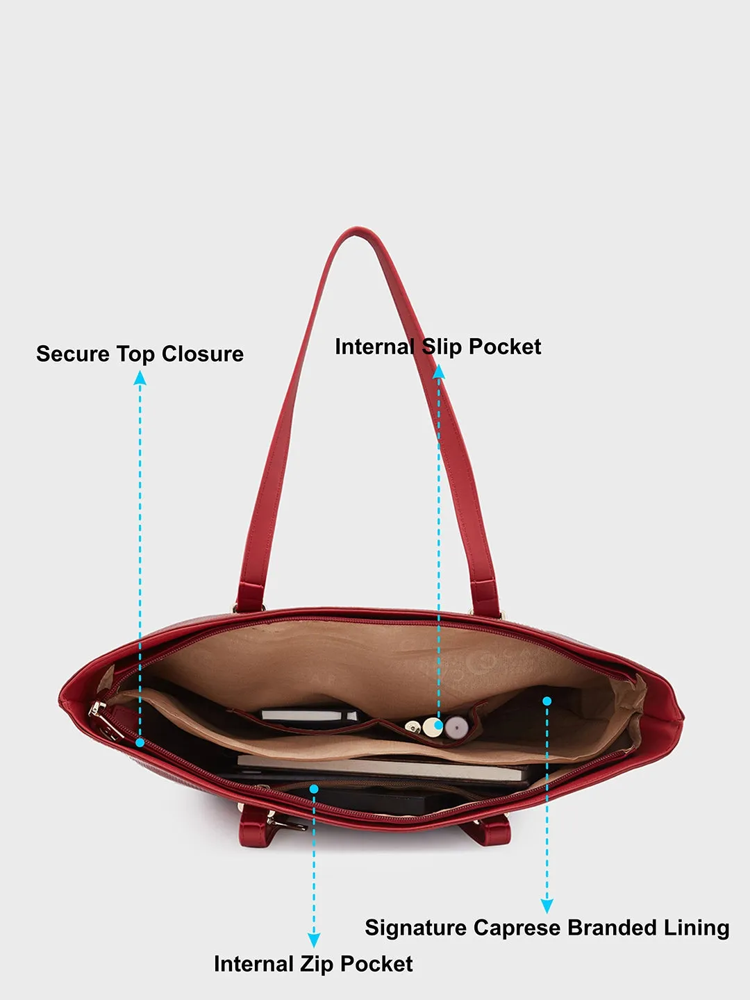 Caprese Roima Tote Large Self Design Women'S Office Handbag Red