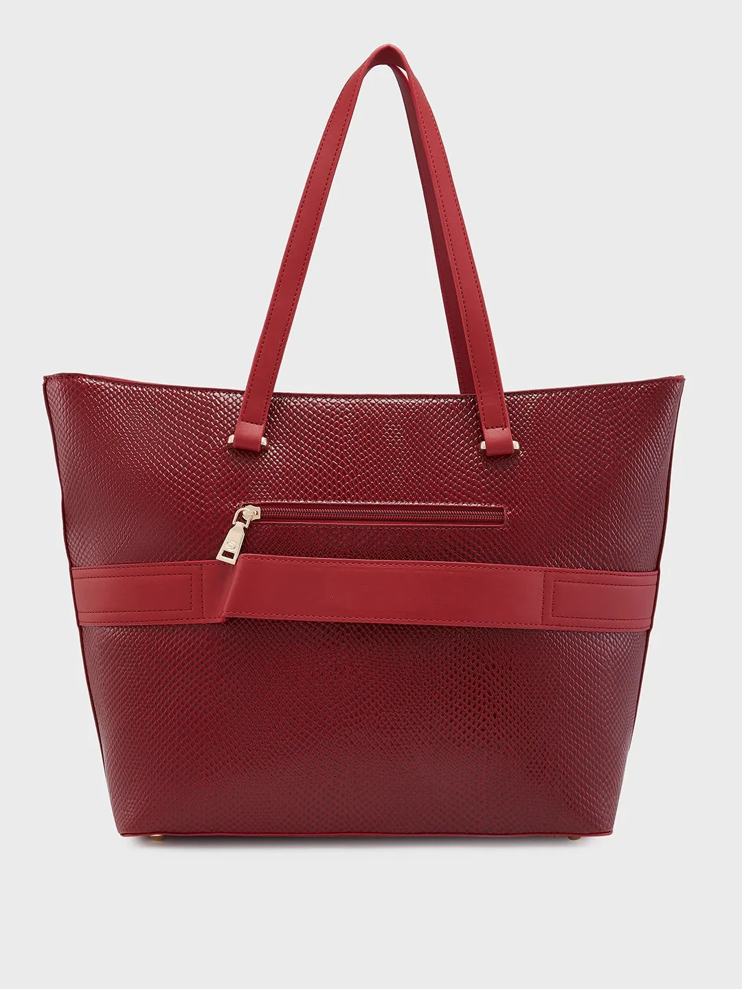 Caprese Roima Tote Large Self Design Women'S Office Handbag Red