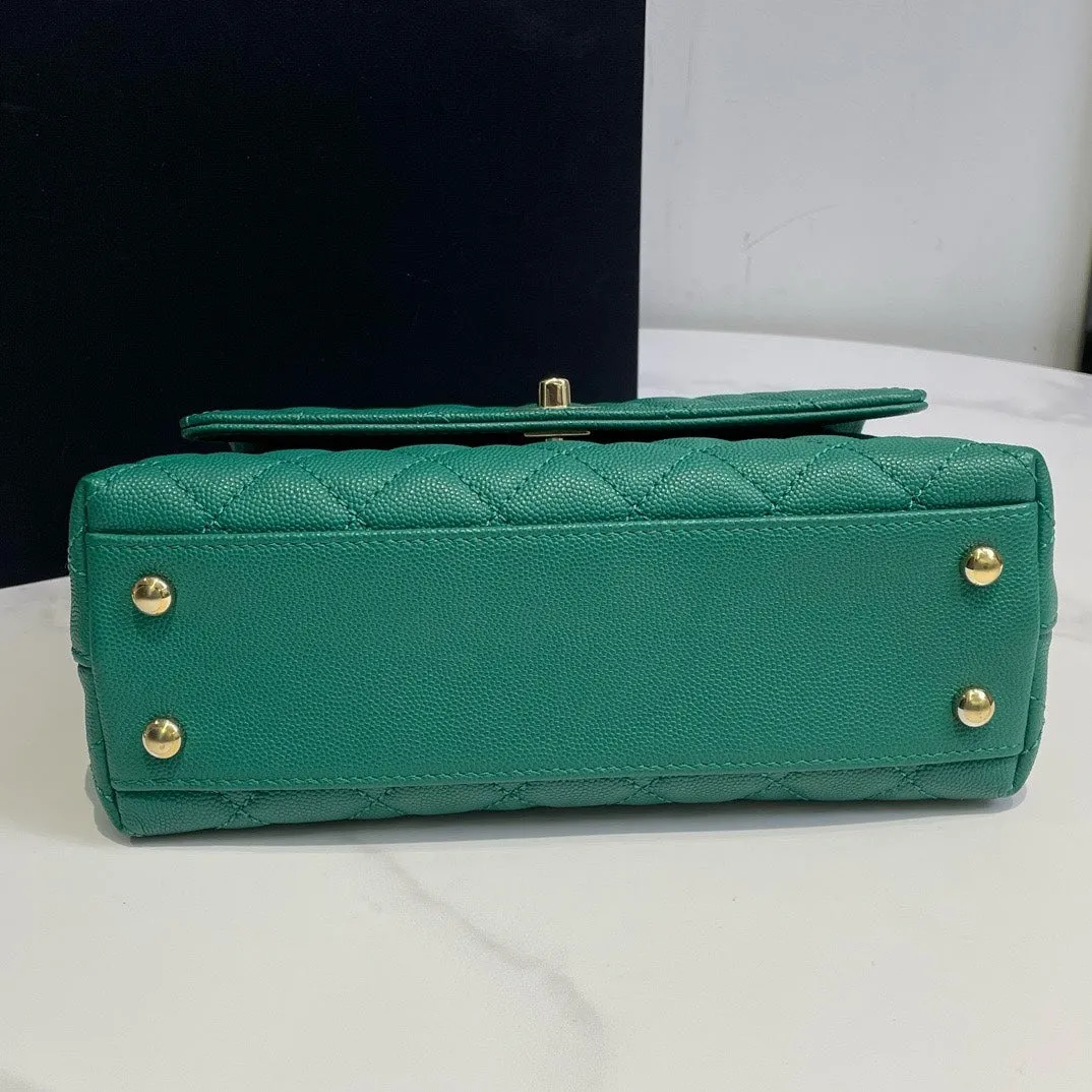 Chanel Coco Handle Small Green Caviar Leather Microchip Handbag