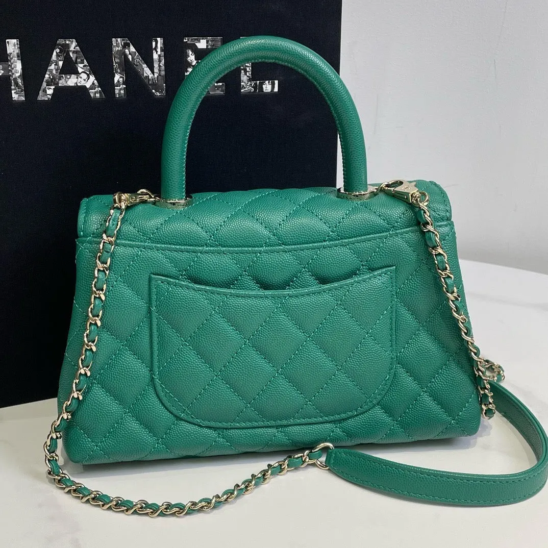 Chanel Coco Handle Small Green Caviar Leather Microchip Handbag