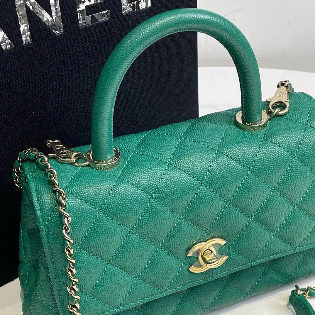 Chanel Coco Handle Small Green Caviar Leather Microchip Handbag