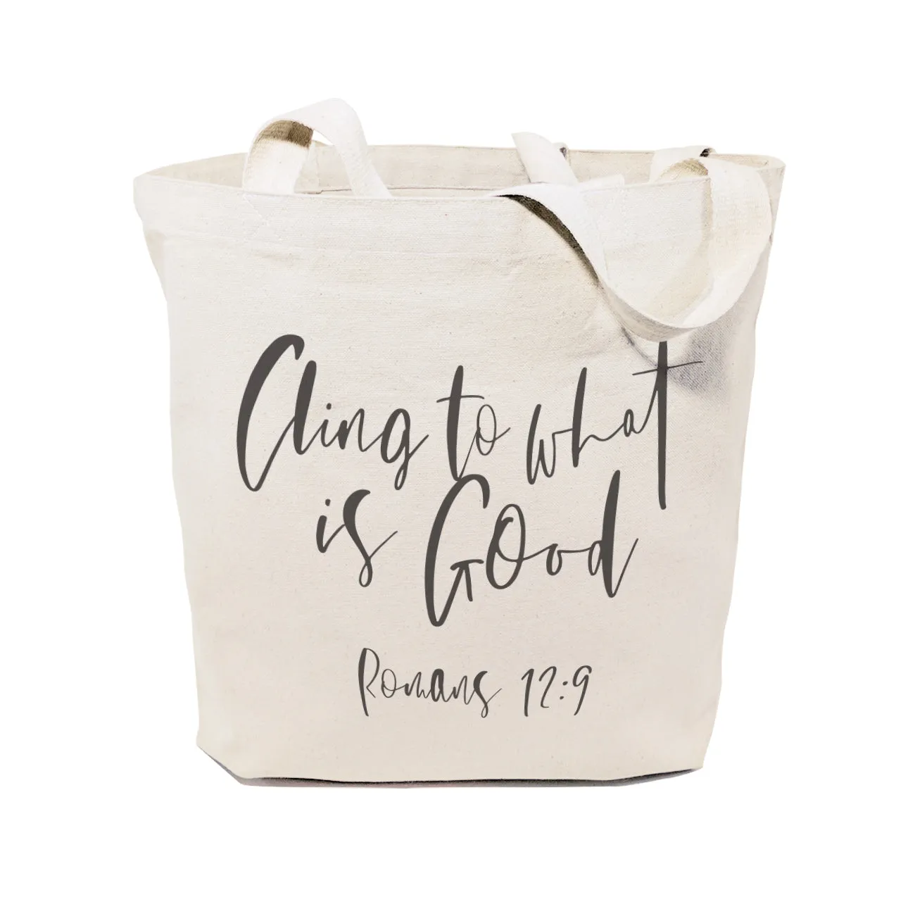 Cling to What is Good, Romans 12:9 Cotton Canvas Tote Bag by The Cotton & Canvas Co.