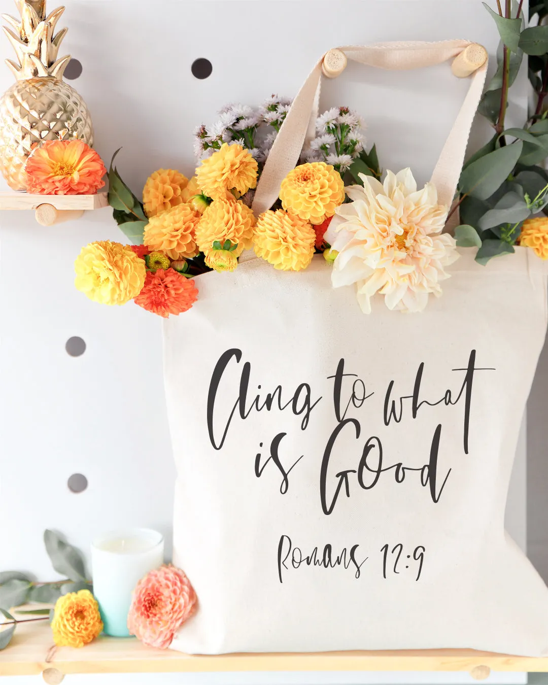 Cling to What is Good, Romans 12:9 Cotton Canvas Tote Bag by The Cotton & Canvas Co.
