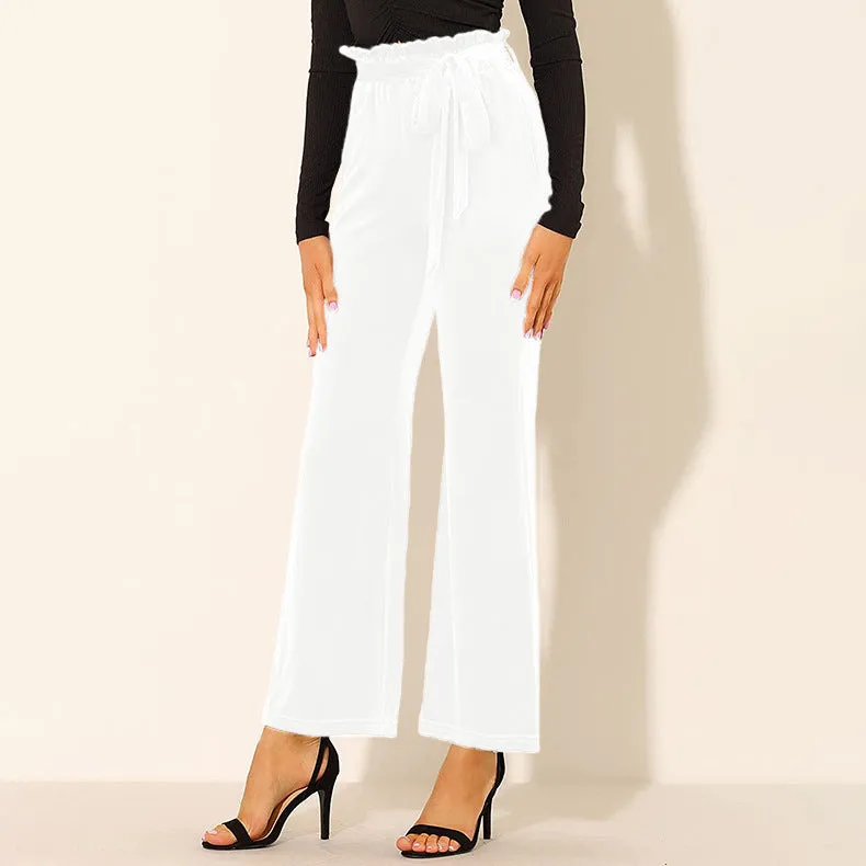 Elastic Waist Solid Color Side Pocket Wide Leg Pants