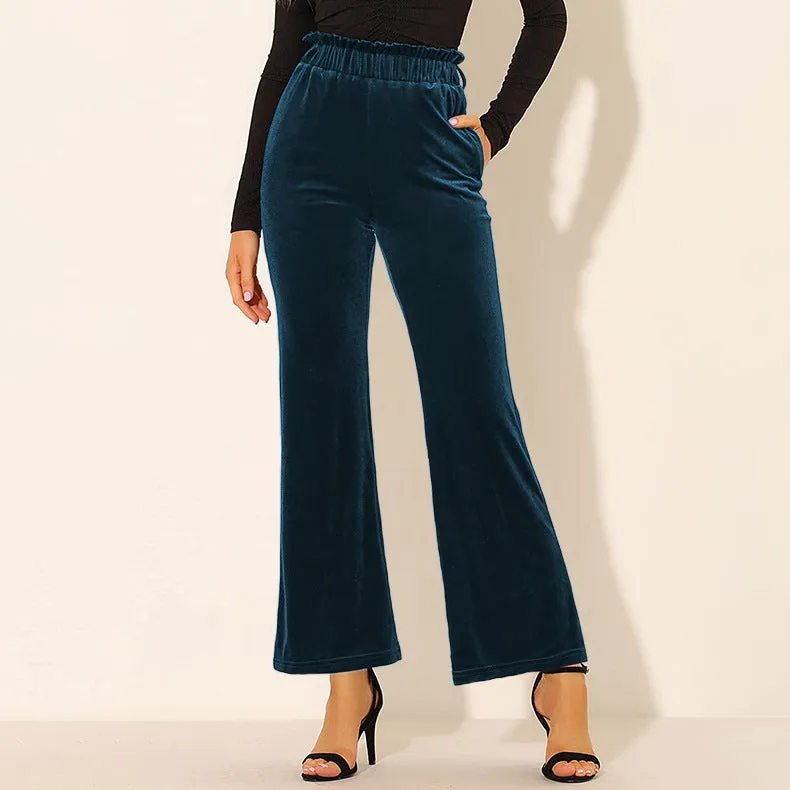 Elastic Waist Solid Color Side Pocket Wide Leg Pants