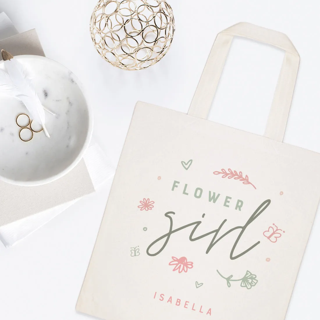 Floral Personalized Name Flower Girl Wedding Cotton Canvas Tote Bag by The Cotton & Canvas Co.