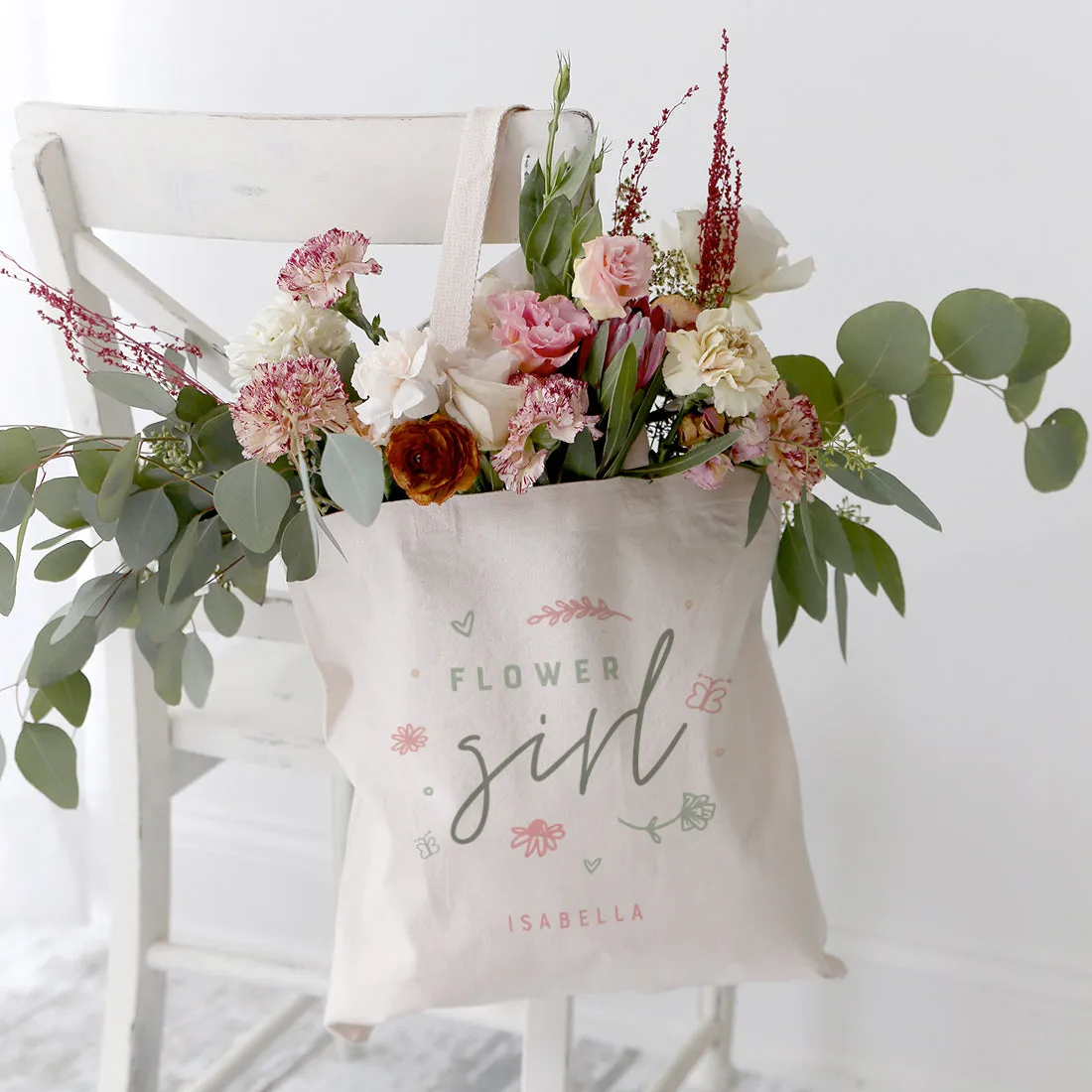 Floral Personalized Name Flower Girl Wedding Cotton Canvas Tote Bag by The Cotton & Canvas Co.