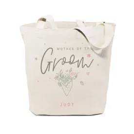 Floral Personalized Name Mother of the Groom  Wedding Cotton Canvas Tote Bag by The Cotton & Canvas Co.