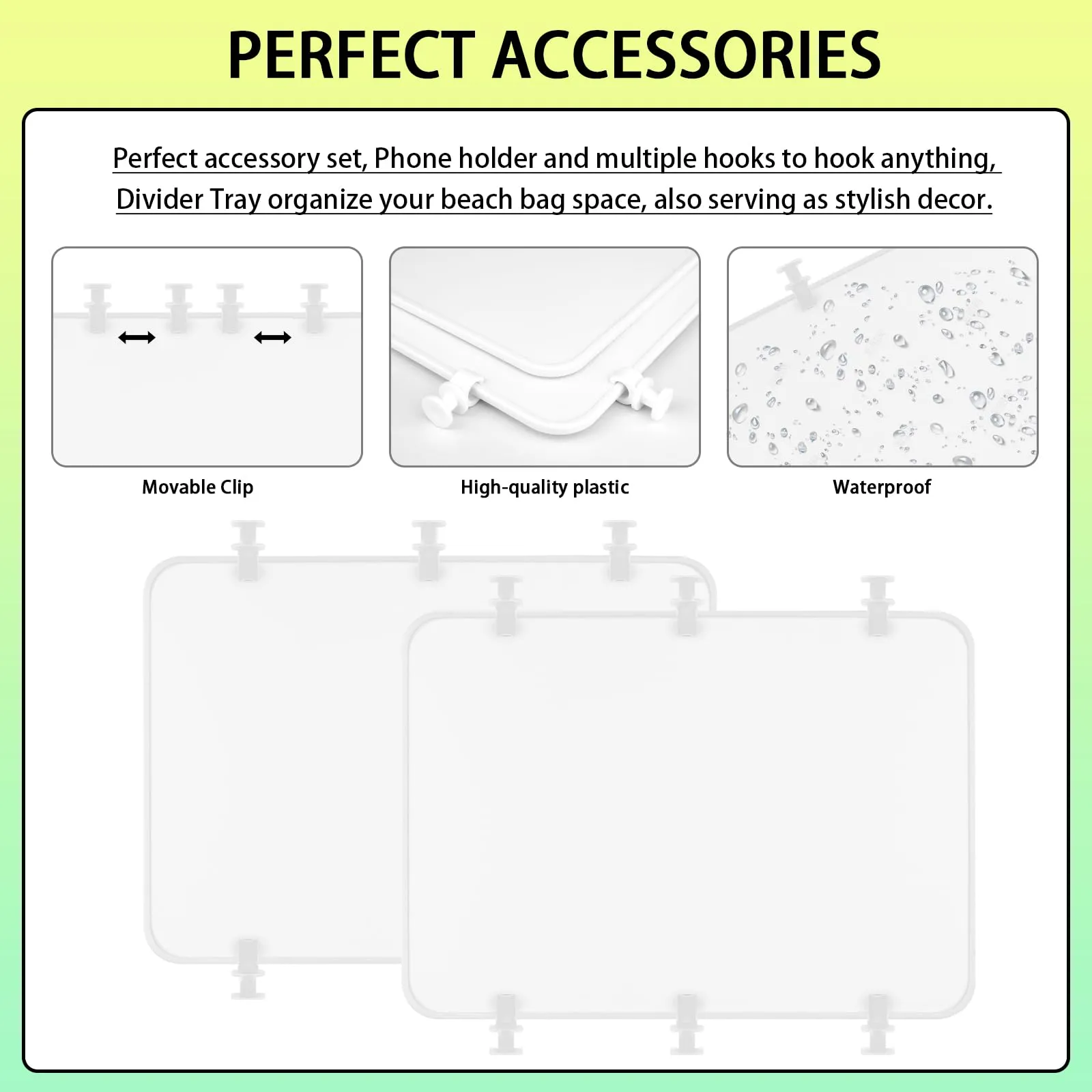 Kooterfun 7Pcs Divider Tray for Bogg Bag X-Large Original Accessories 12X8.5in with Phone Holder & Hooks key Holder for Bogg Bag & Rubber Beach Bag Organizing Your Bag and Divide Spac