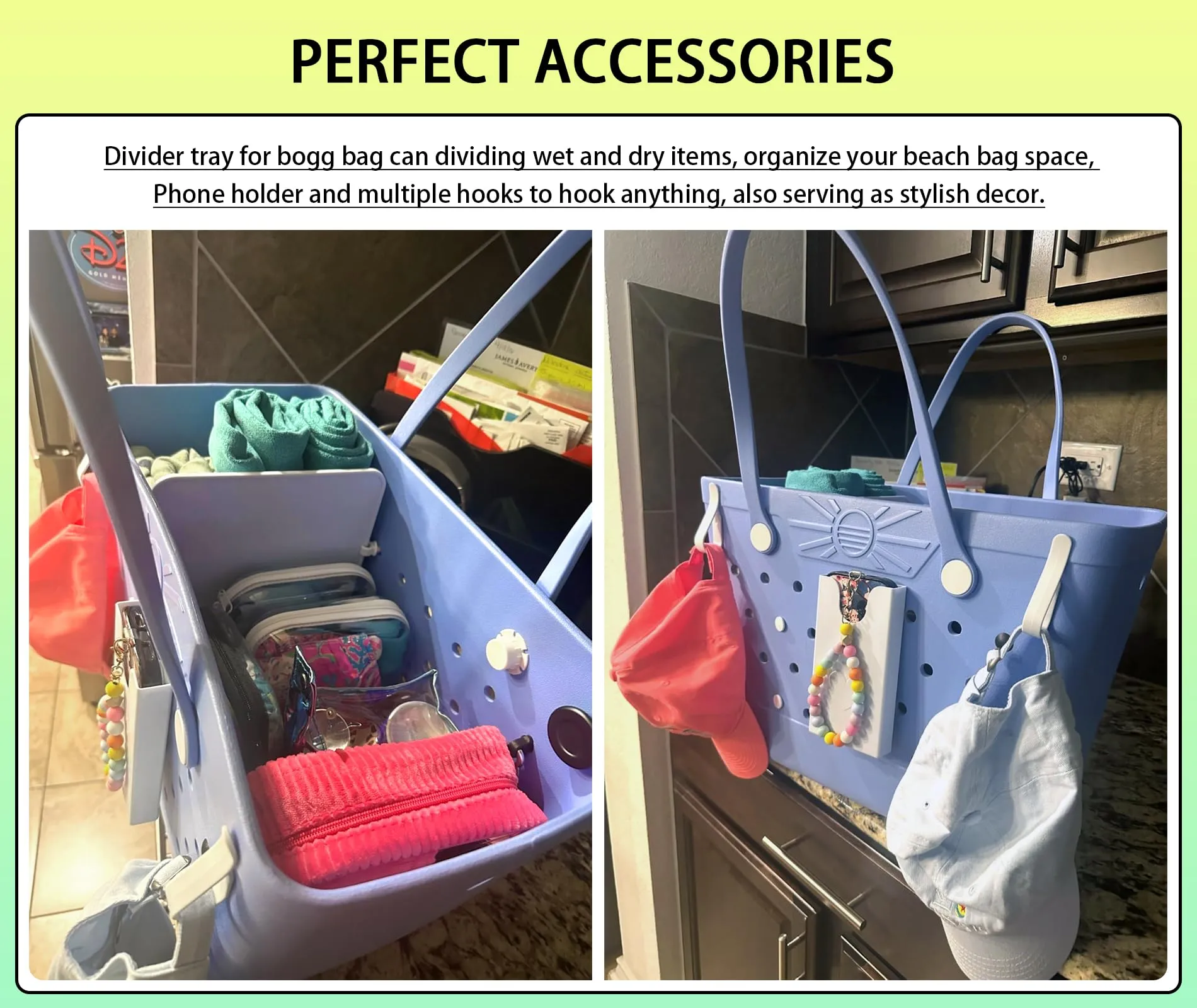 Kooterfun 7Pcs Divider Tray for Bogg Bag X-Large Original Accessories 12X8.5in with Phone Holder & Hooks key Holder for Bogg Bag & Rubber Beach Bag Organizing Your Bag and Divide Spac