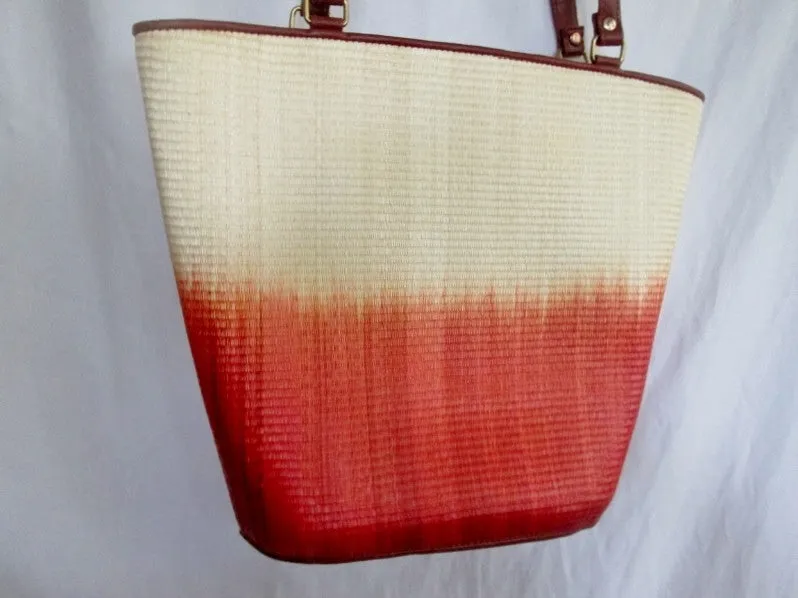 LE SAC Handmade Woven Tote Satchel Carryall Purse OMBRE BEIGE RED TAN
