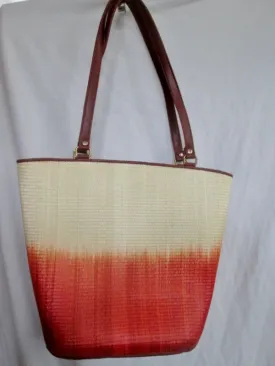 LE SAC Handmade Woven Tote Satchel Carryall Purse OMBRE BEIGE RED TAN