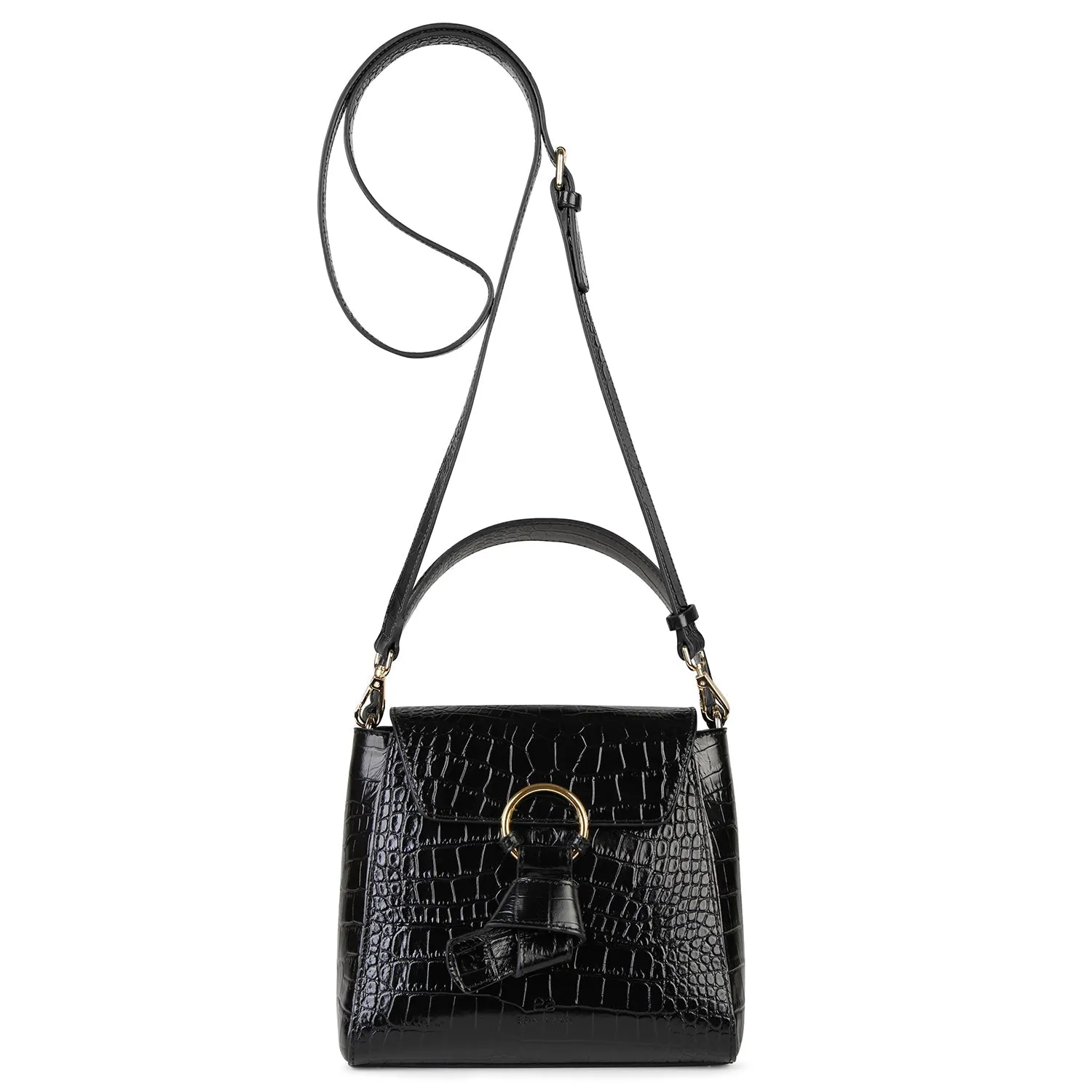 Midi Pimlico Leather Crossbody Bag (Black)