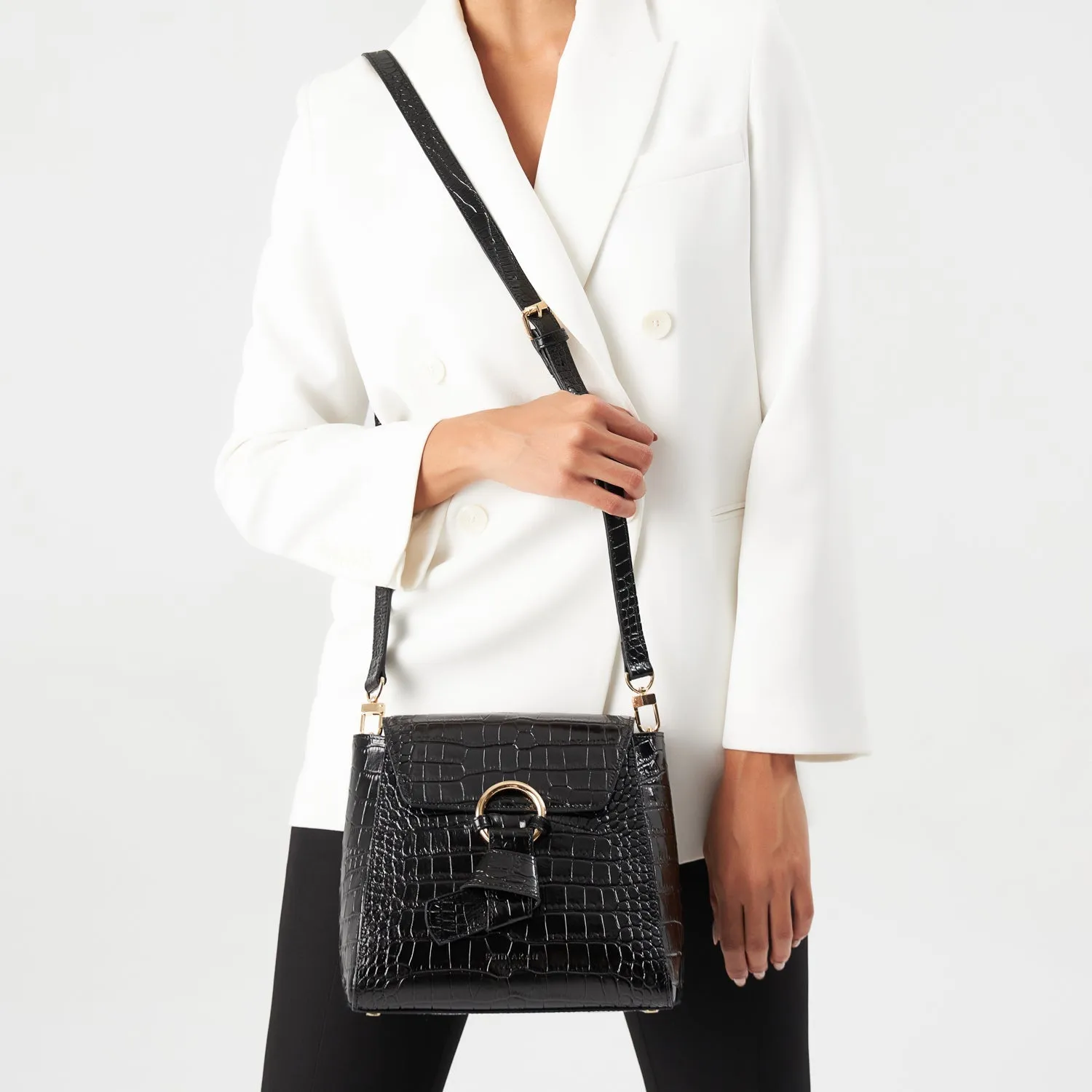 Midi Pimlico Leather Crossbody Bag (Black)