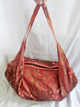 NEW Embroidered Metallic Festival Sling Tote Vegan Ethnic Shoulder Bag RUST ORANGE XL