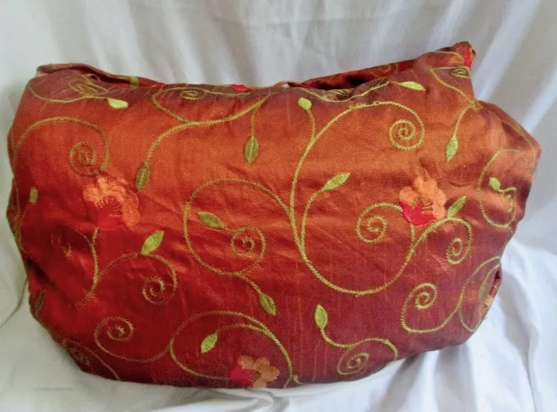 NEW Embroidered Metallic Festival Sling Tote Vegan Ethnic Shoulder Bag RUST ORANGE XL