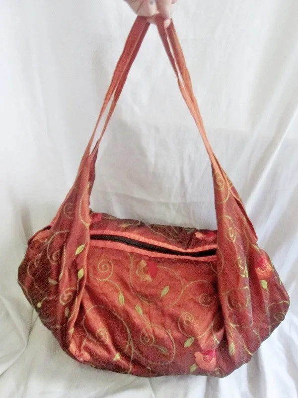 NEW Embroidered Metallic Festival Sling Tote Vegan Ethnic Shoulder Bag RUST ORANGE XL