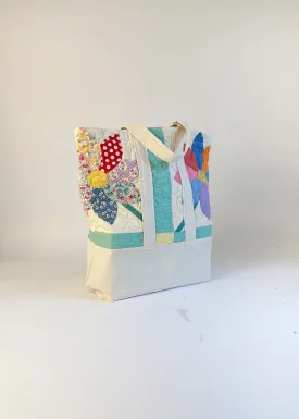 Rainbow Flower Recycled Quilt Canvas Bag