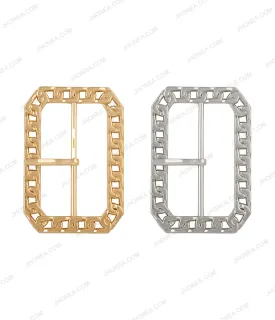 Rounded Rectangle Shiny Frame Chain Design Prong Belt Buckle