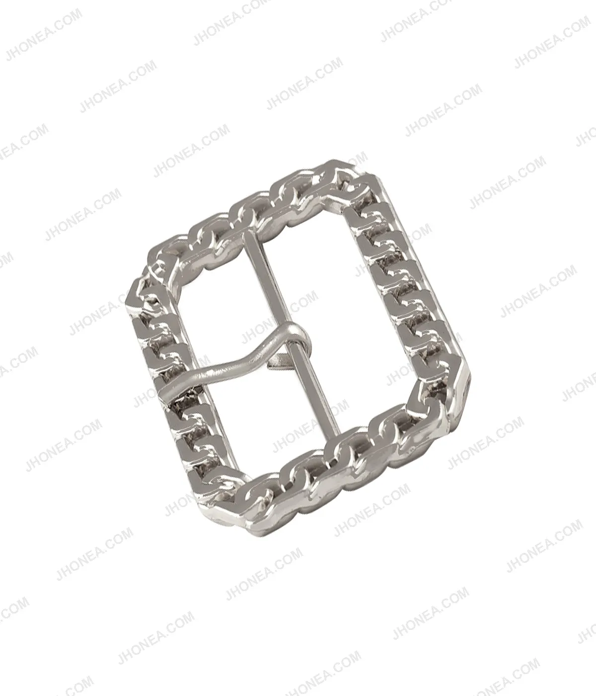 Rounded Rectangle Shiny Frame Chain Design Prong Belt Buckle