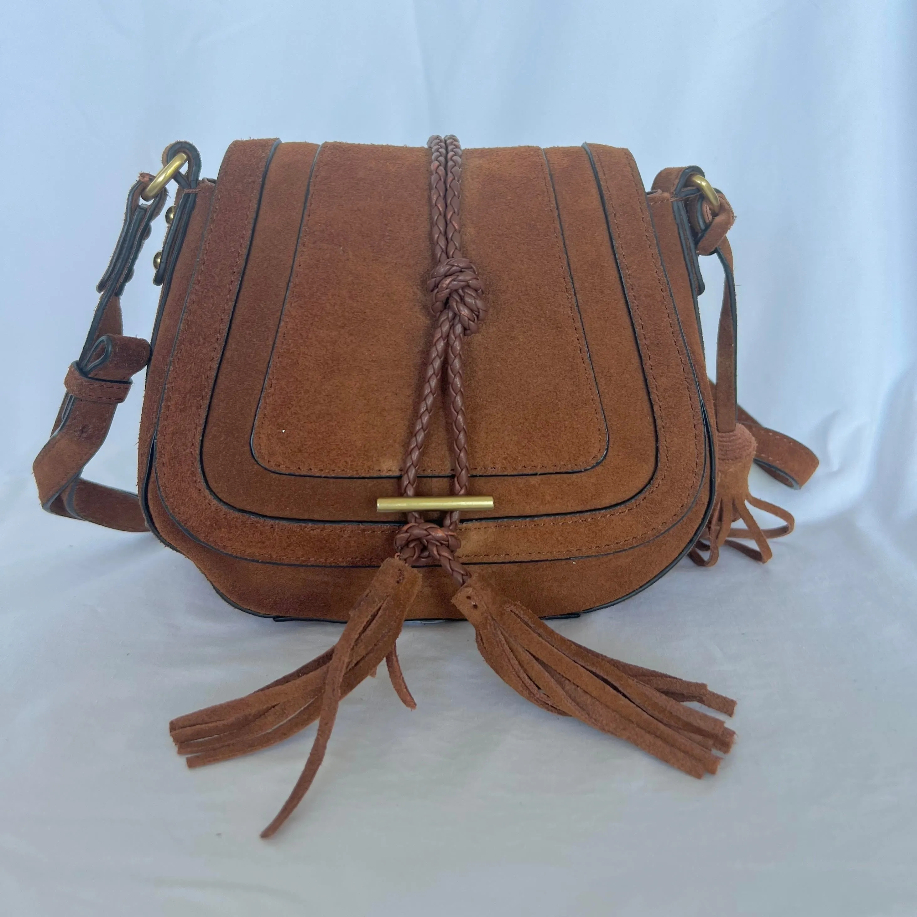 SAMPLE 'Harriet' Saddle Bag - Tan Suede
