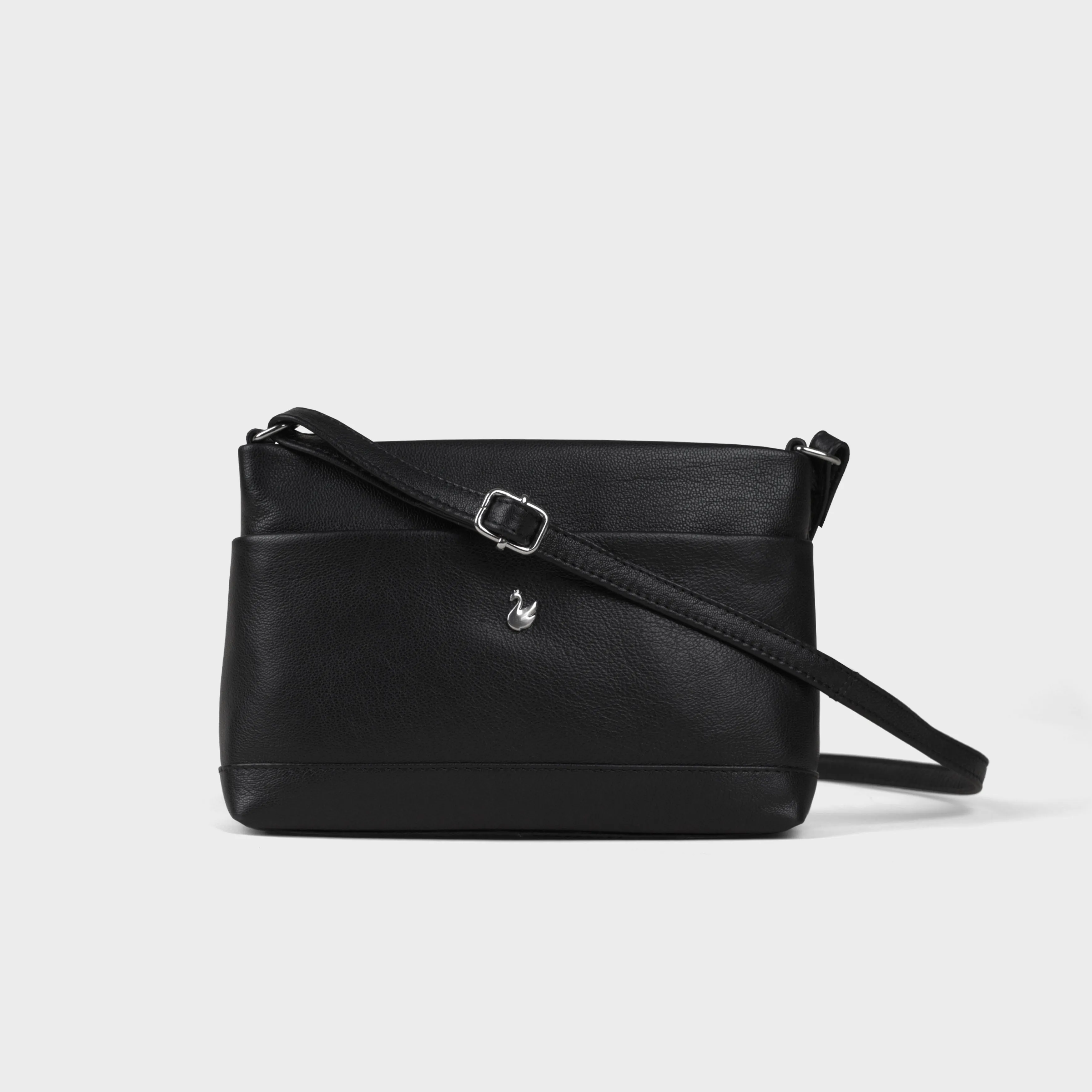 'SANDRA' Black Soft Nappa Full Grain Real Leather Crossbody Bag