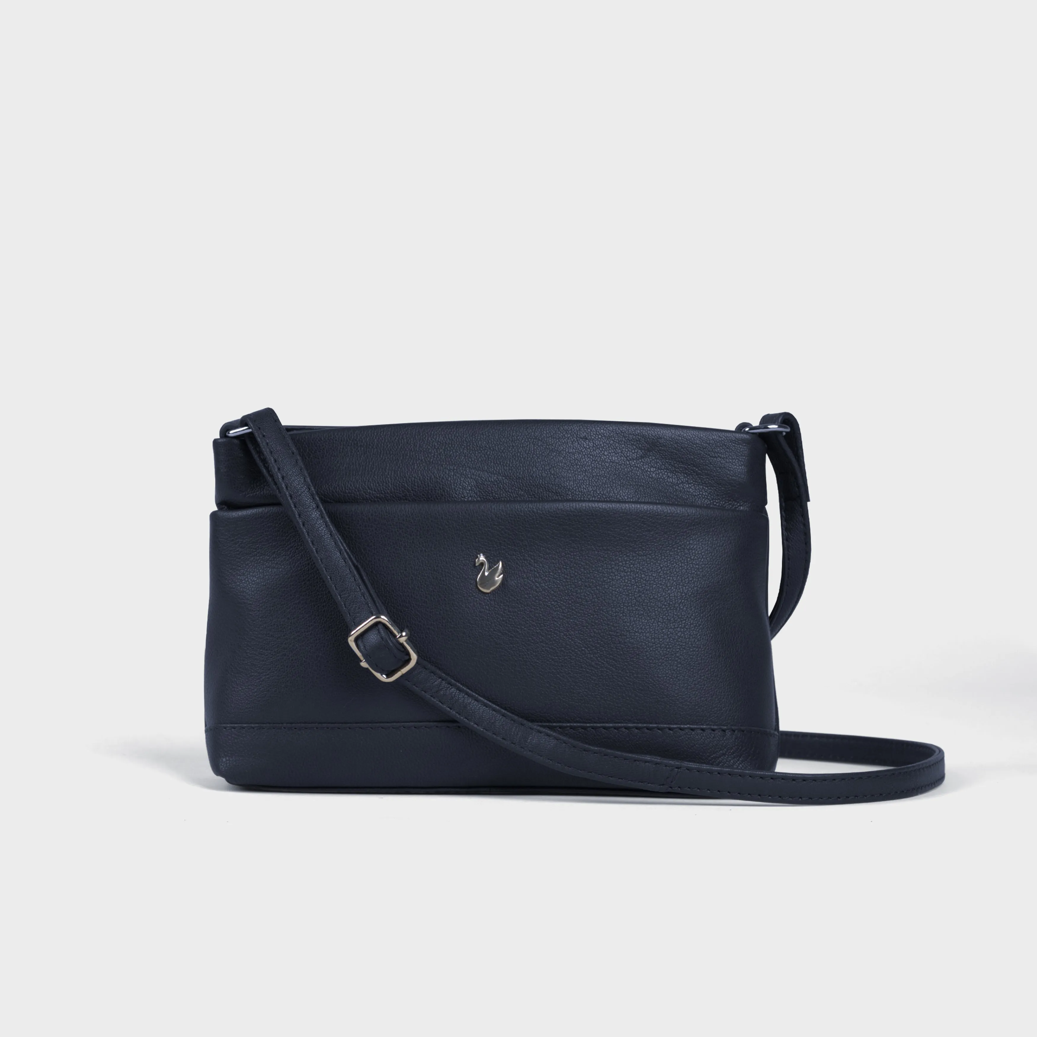 'SANDRA' Navy Soft Nappa Full Grain Real Leather Crossbody Bag