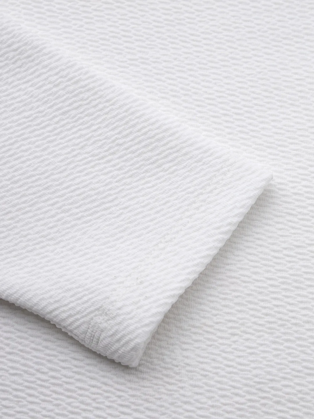 Style Quotient Women White Texture Polyester Slim Fit smart casual Puff Full Sleeve Top