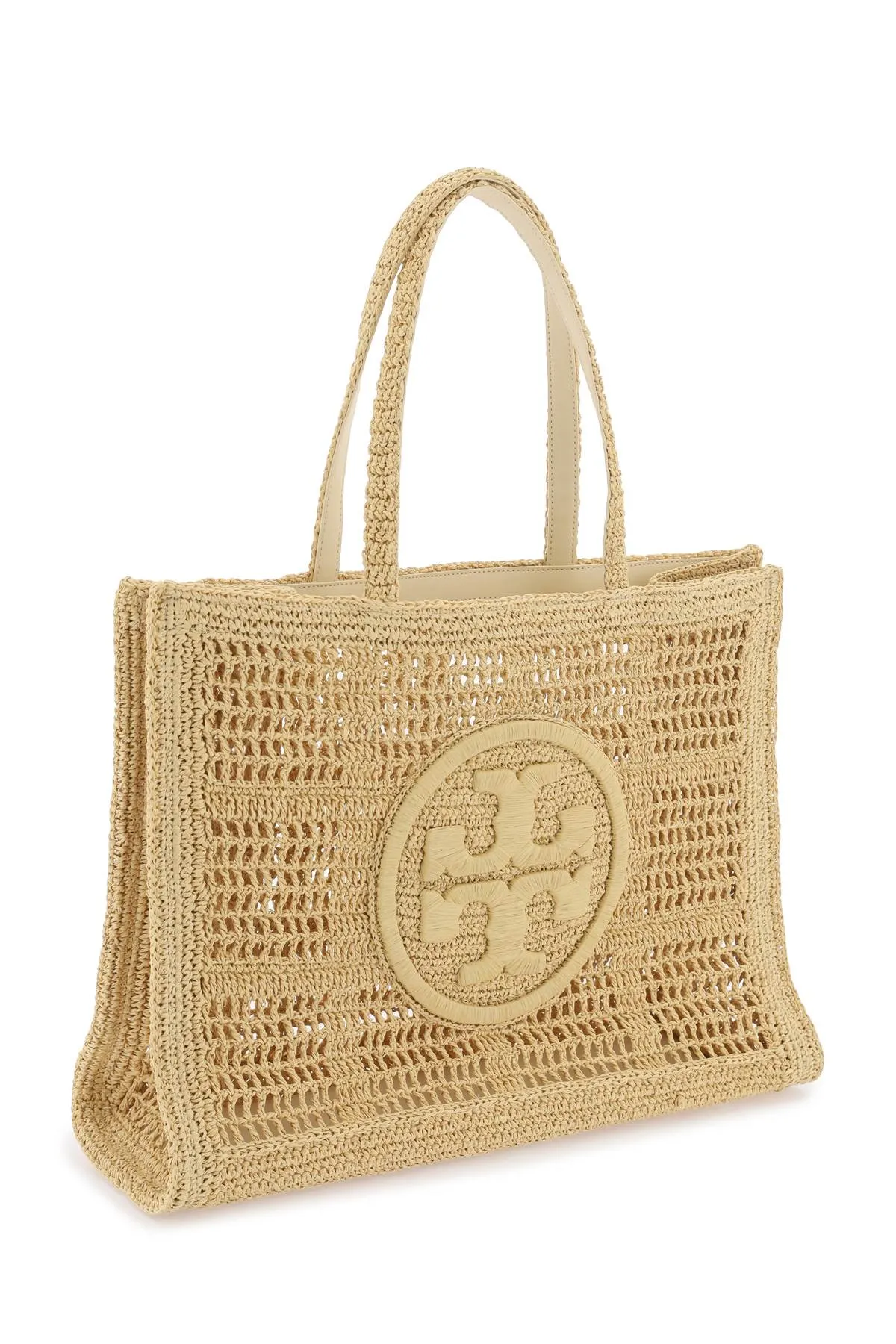 Tory Burch Ella Crochet Raffia Tote Bag In Beige