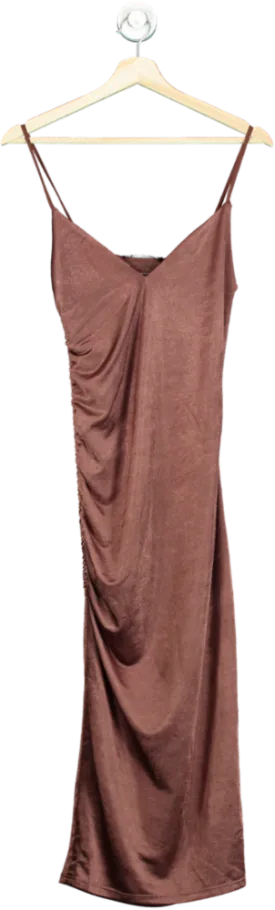 Zara Brown Ruched Midi Dress UK S